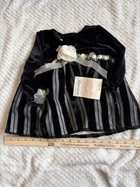Bonnie Baby Black Velvet Dress with White Rosette Accent